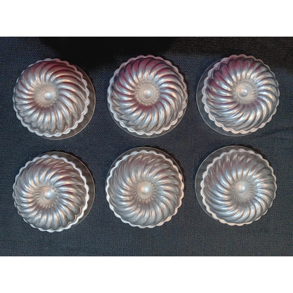 Vintage Aluminum Mini Jello Molds Set of 6 Silver Round Swirl Fluted 3.5 Inch - Picture 3 of 6